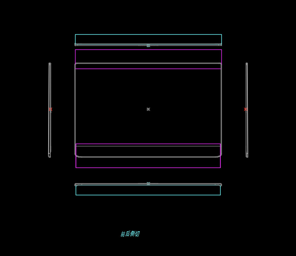 14寸笔记本A壳冲压前后侧切模具设计图